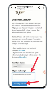 How to delete telegram account